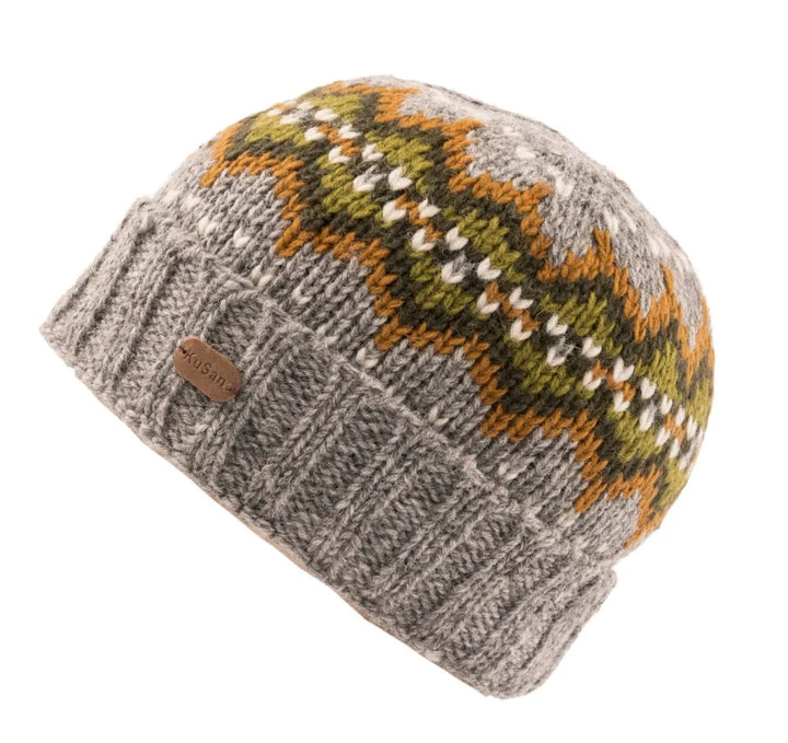 Kusan Wool Turn Up Beanie Grey/Olive