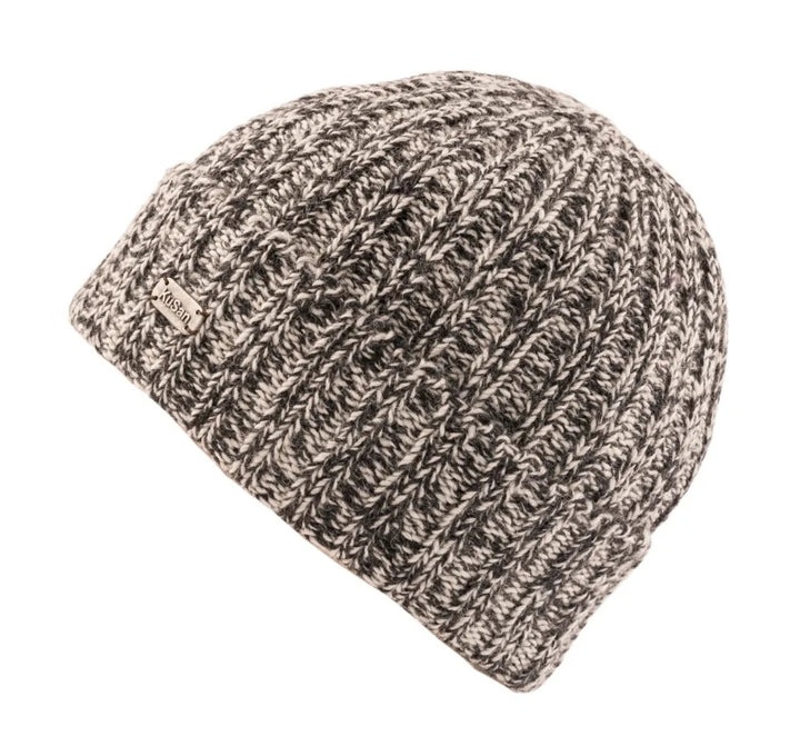Kusan Rib Knit Turn Up Beanie Hat Grey Marl