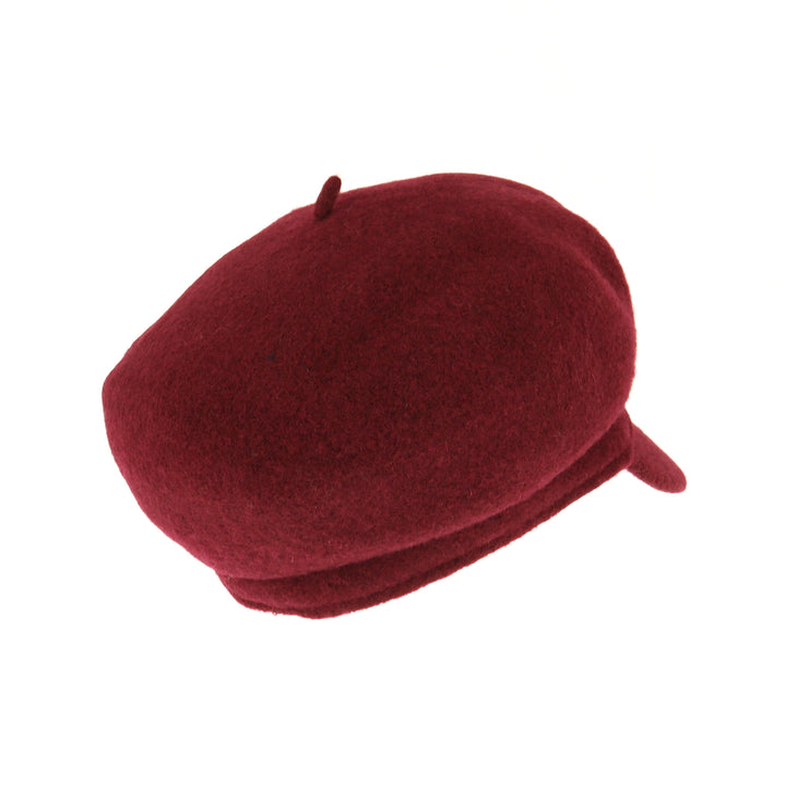 Oversized Wool Beret Peak Cap in Merlot