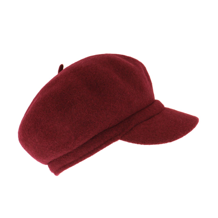 Oversized Wool Beret Peak Cap in Merlot