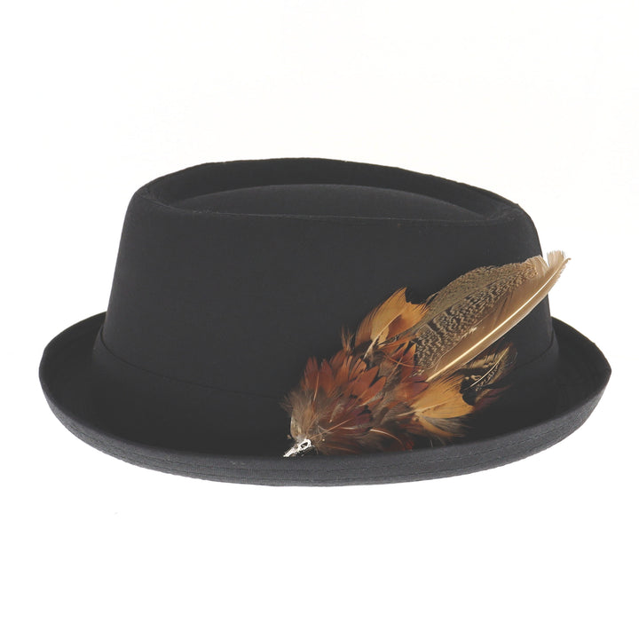 Black Pork Pie Hat With Feather