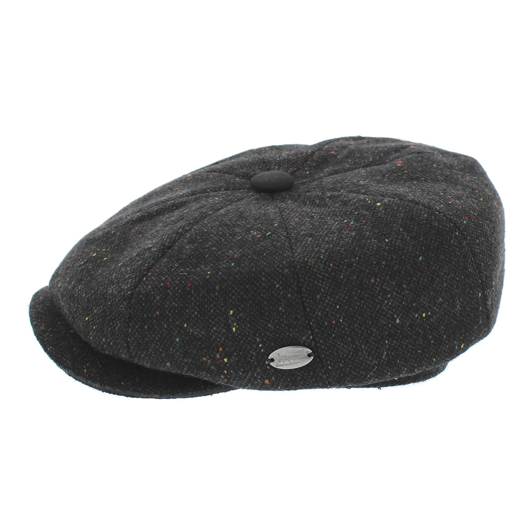 Whiteley Galactic Tweed Bakerboy Cap In Black & Grey (M70)
