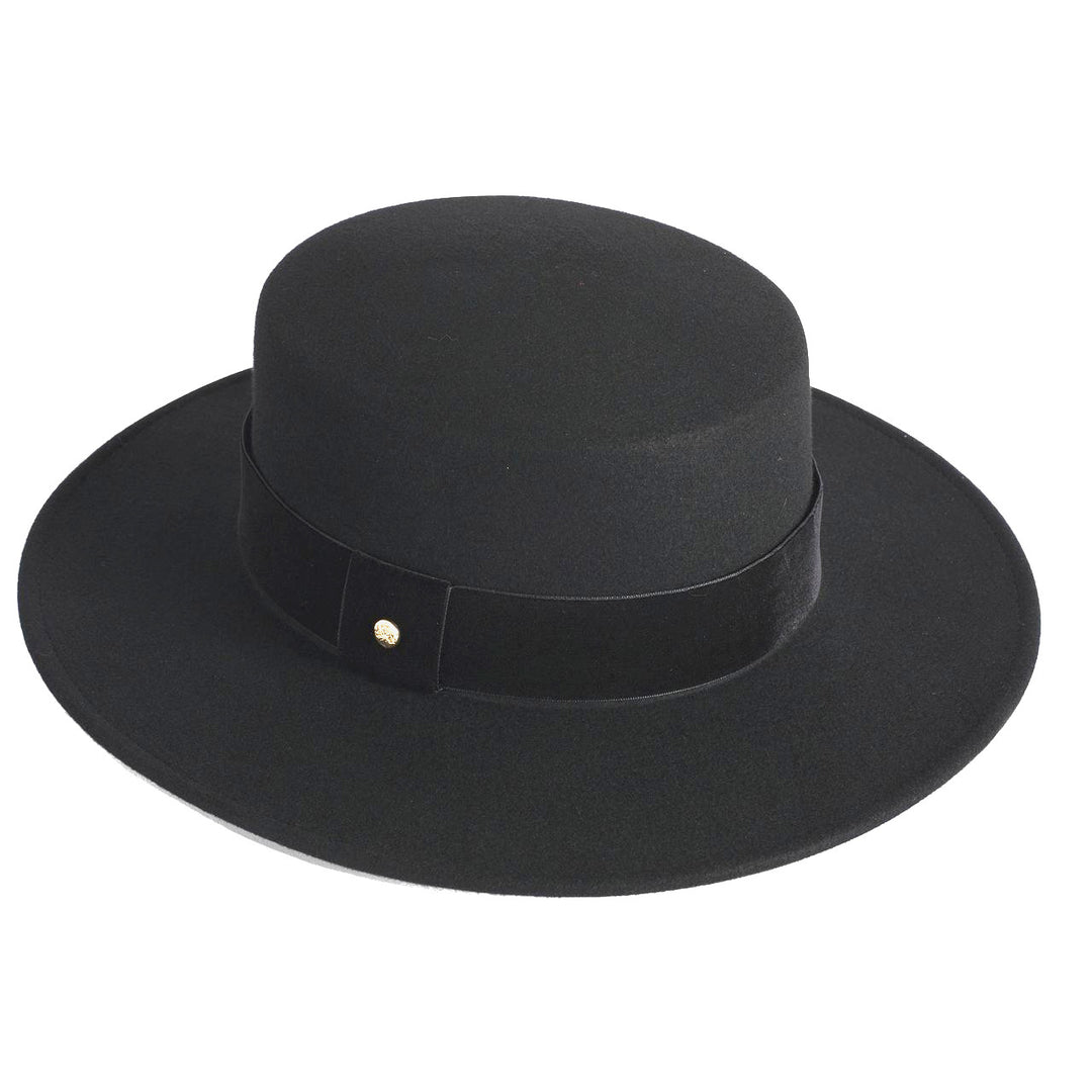 Failsworth Women's 100% Wool Felt Boater Hat in Black