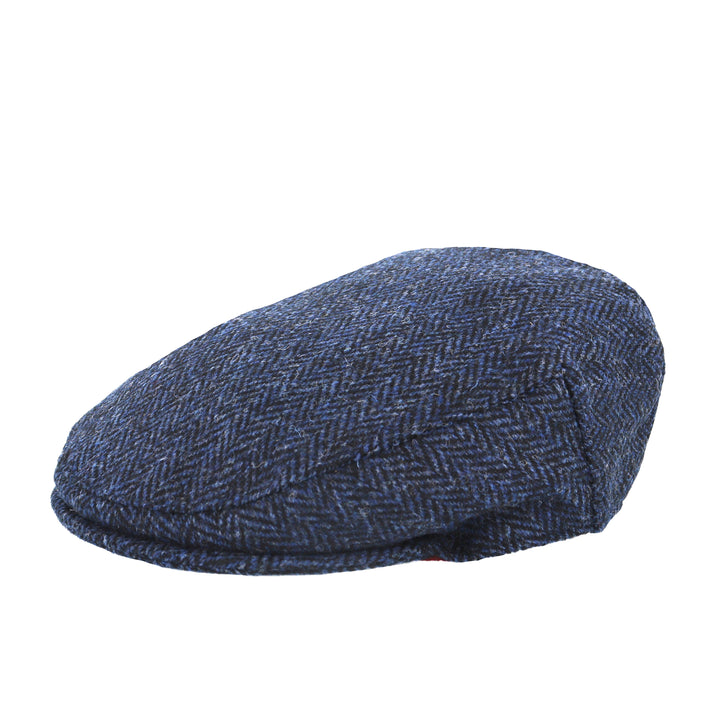 Glen Appin Harris Tweed Wool Country Flat Cap Blue Herringbone