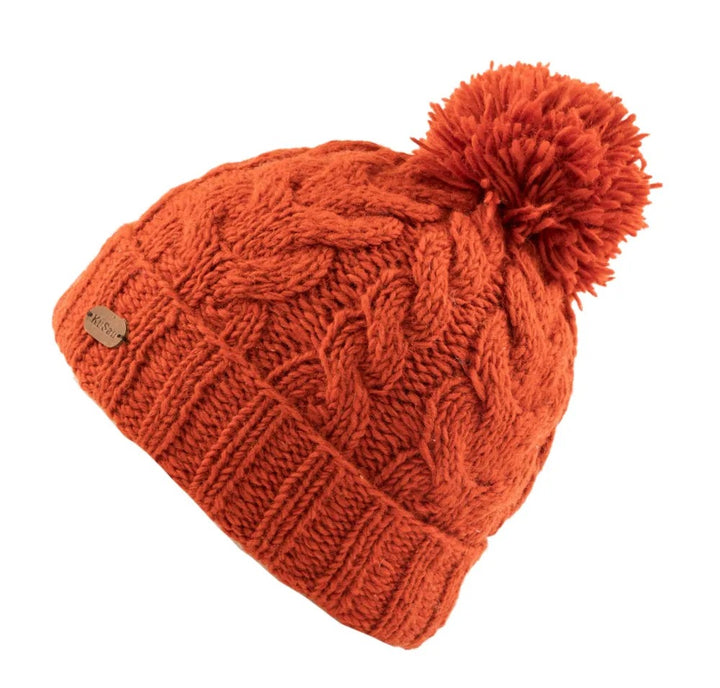 Kusan Cable Knit Bobble Hat Orange