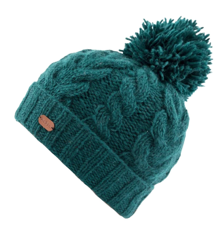 Kusan Cable Knit Bobble Hat Teal