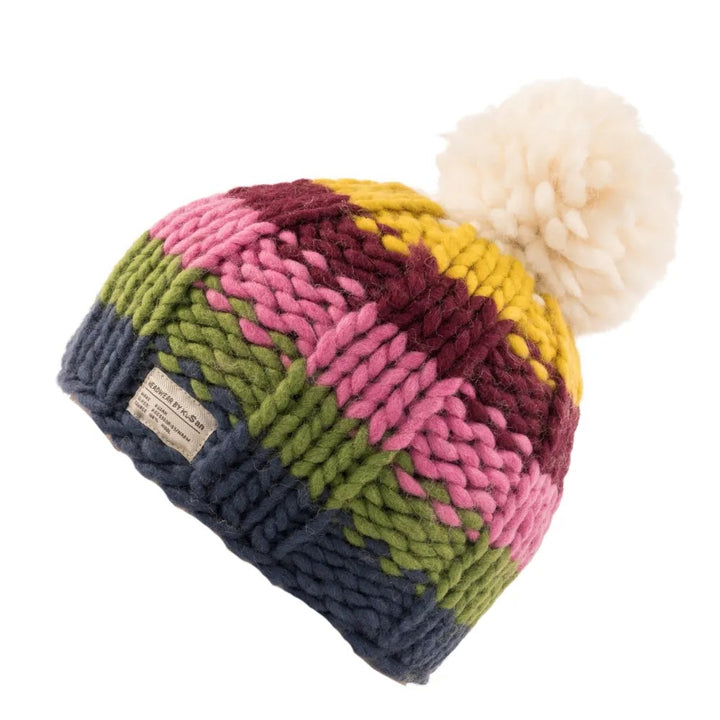 Kusan Moss Yarn Bobble Hat Denim Rainbow