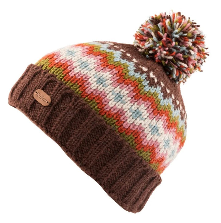 Kusan Wool Bobble Beanie Hat Chestnut