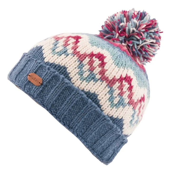 Kusan Wool Bobble Hat Denim/Pink