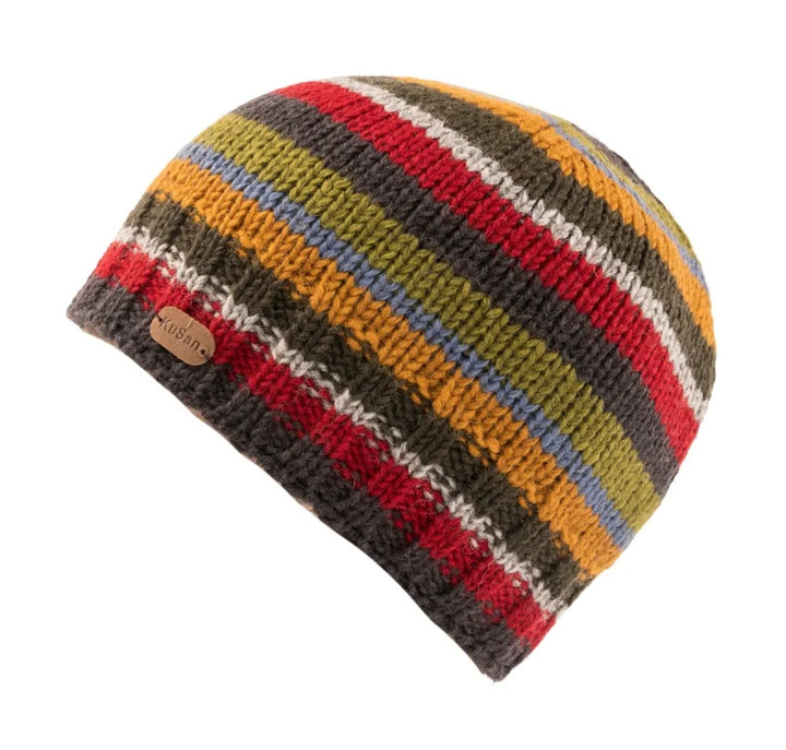 Kusan Brooklyn Knitted Stripe Beanie Grey/Green