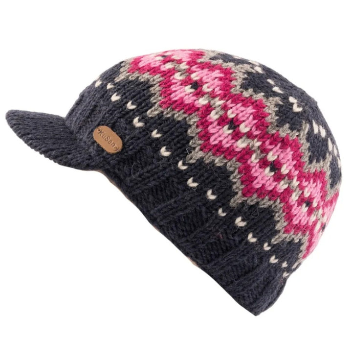 Kusan Peaked Beanie Cap Navy/Pink