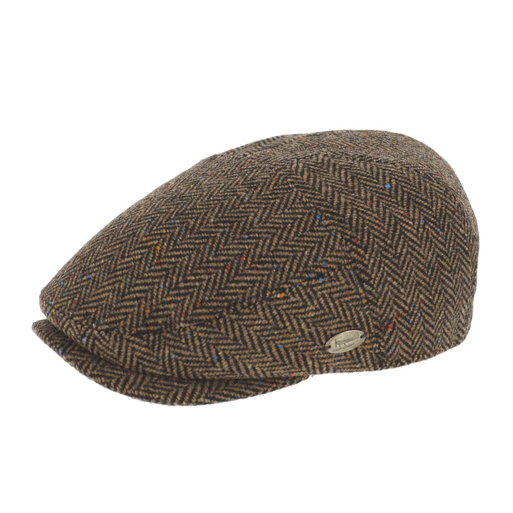 Whiteley Herringbone and Speckle Wool Flat Cap In Sable
