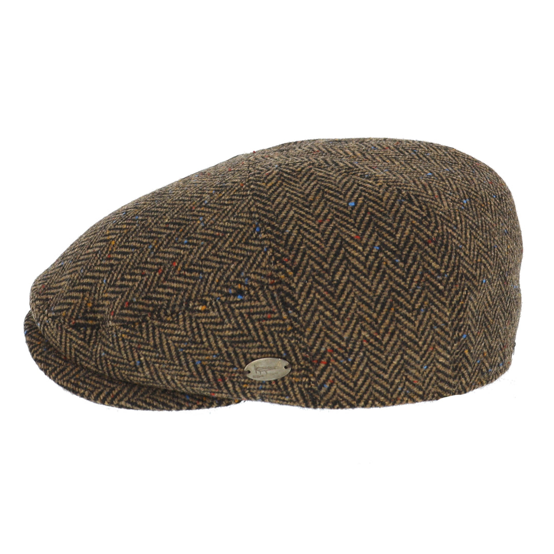 Whiteley Herringbone and Speckle Wool Flat Cap In Sable