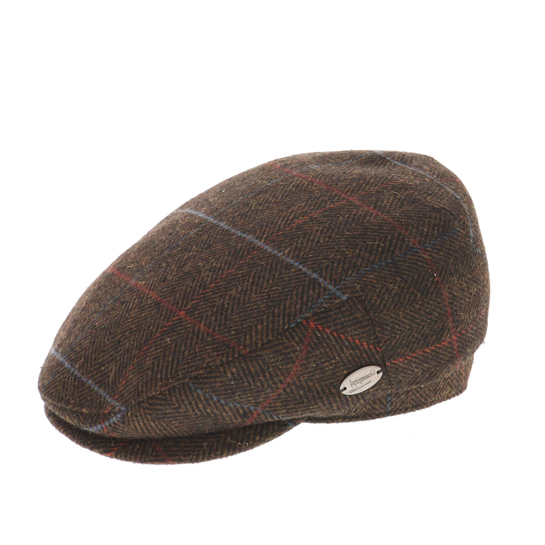 Whiteley Herringbone Ear Flap Flat Cap In Brown