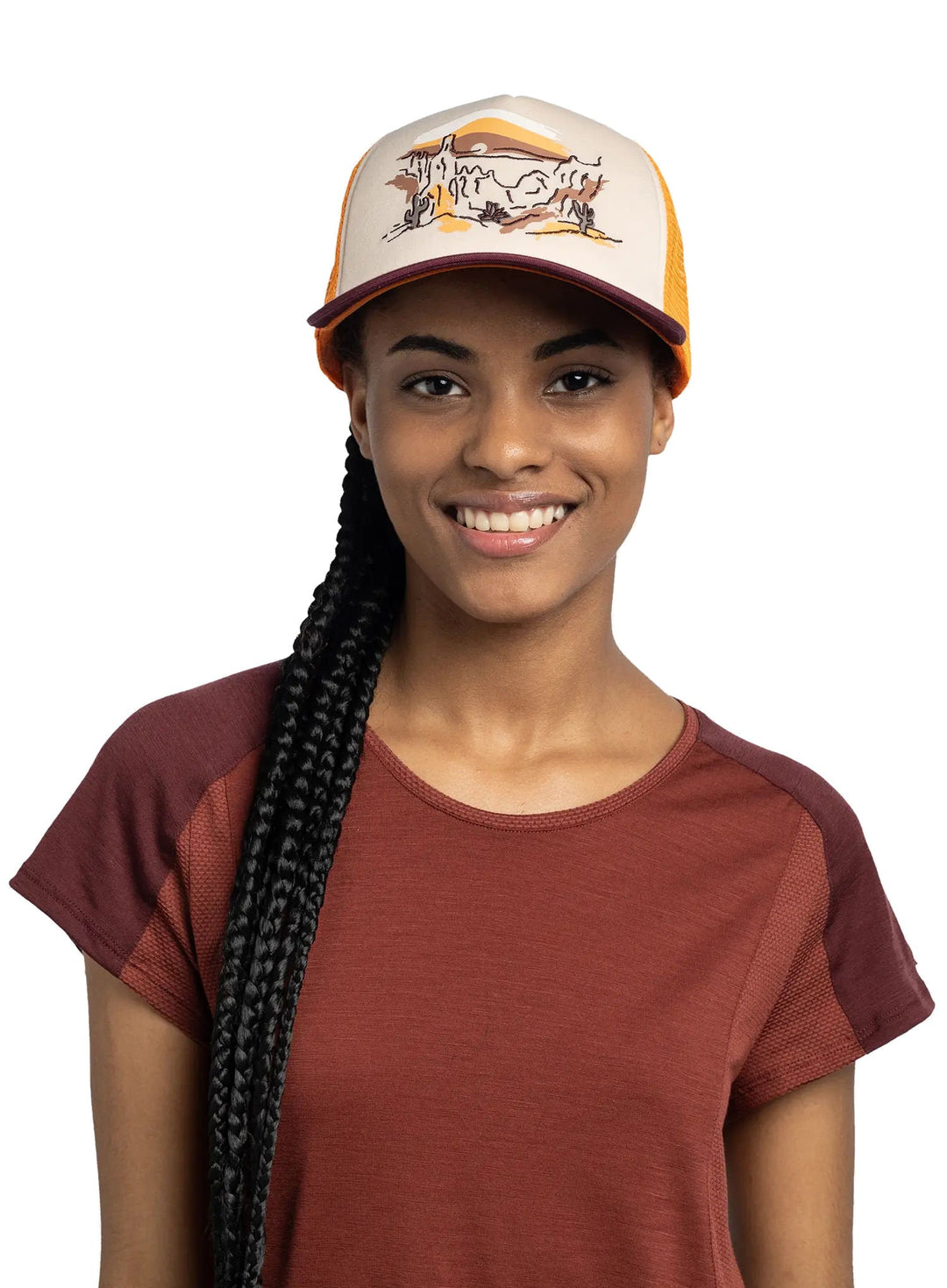 Buff Classic Adjustable Mesh Trucker Cap In Sylva Apricot
