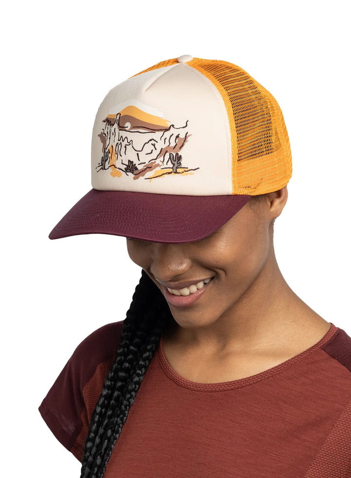 Buff Classic Adjustable Mesh Trucker Cap In Sylva Apricot