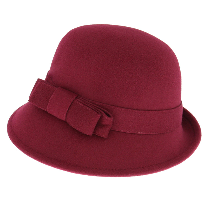 Ladies Cloche With Bow Burgundy