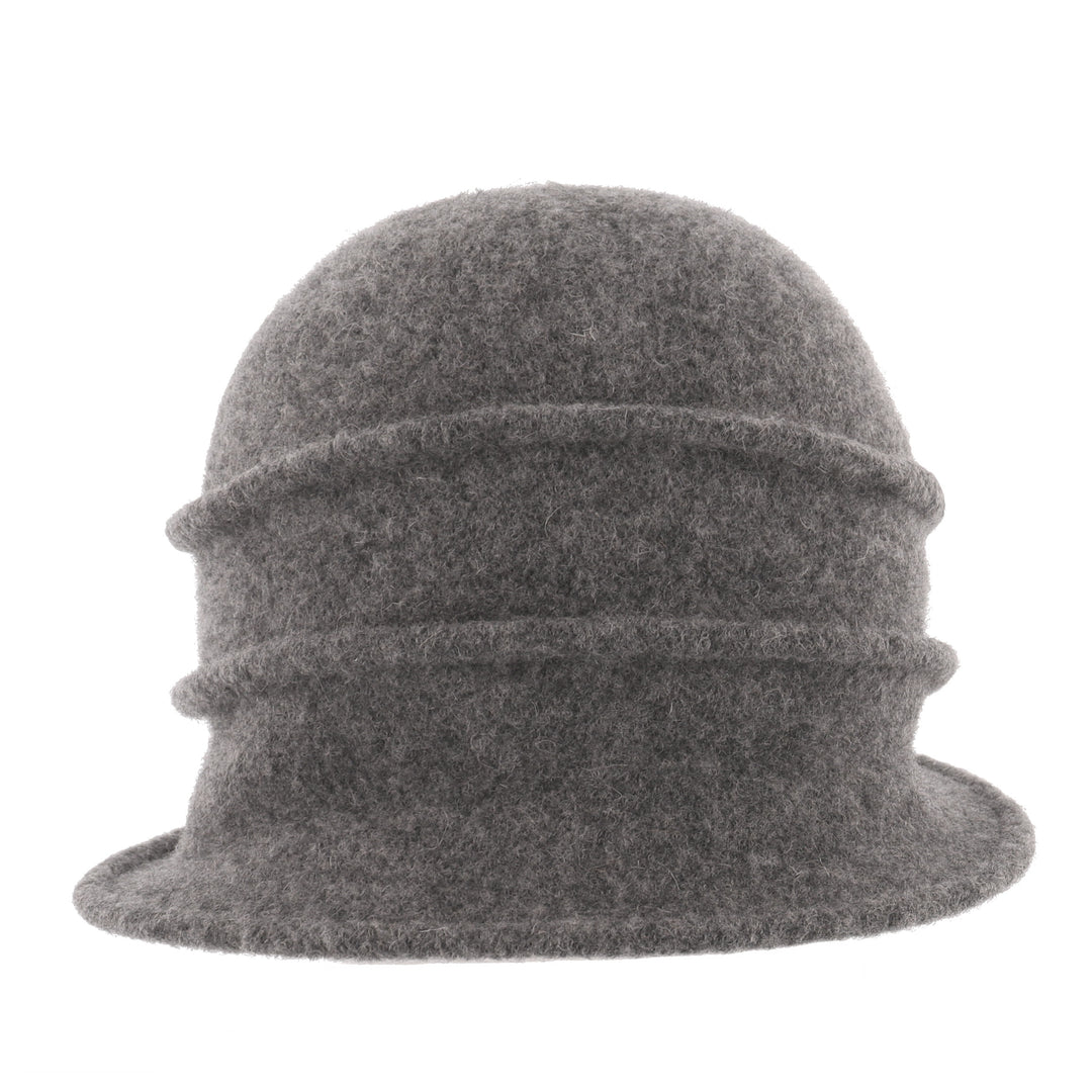 Women's Grey Button Ribbed Wool Pull On Cloche