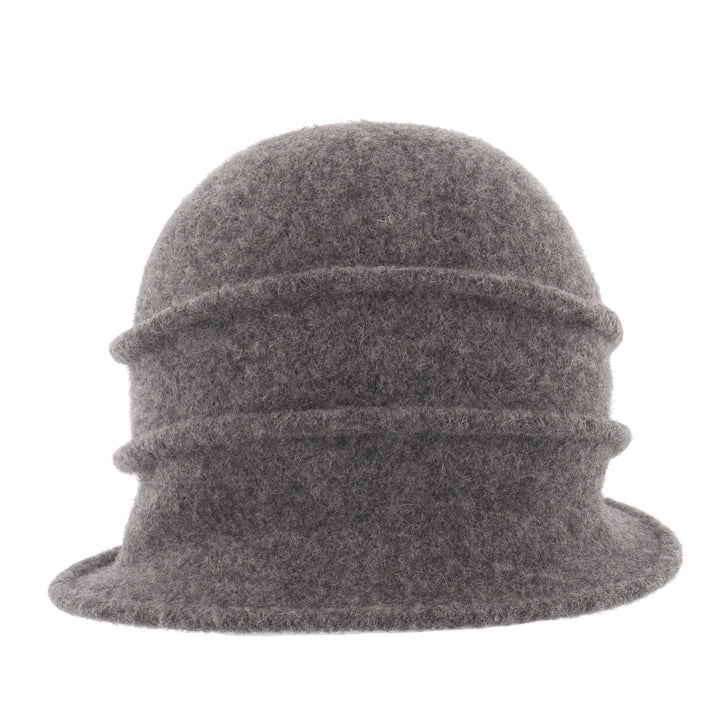 Women's Grey Button Ribbed Wool Pull On Cloche