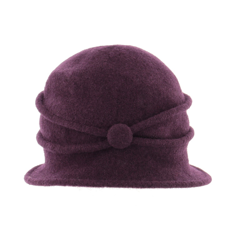 Women's Plum Button Ribbed Wool Pull On Cloche