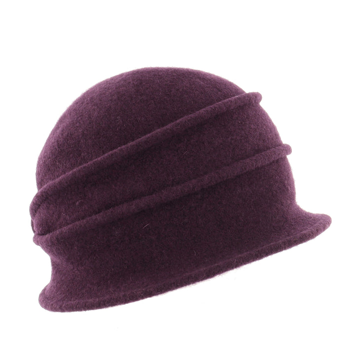 Women's Plum Button Ribbed Wool Pull On Cloche