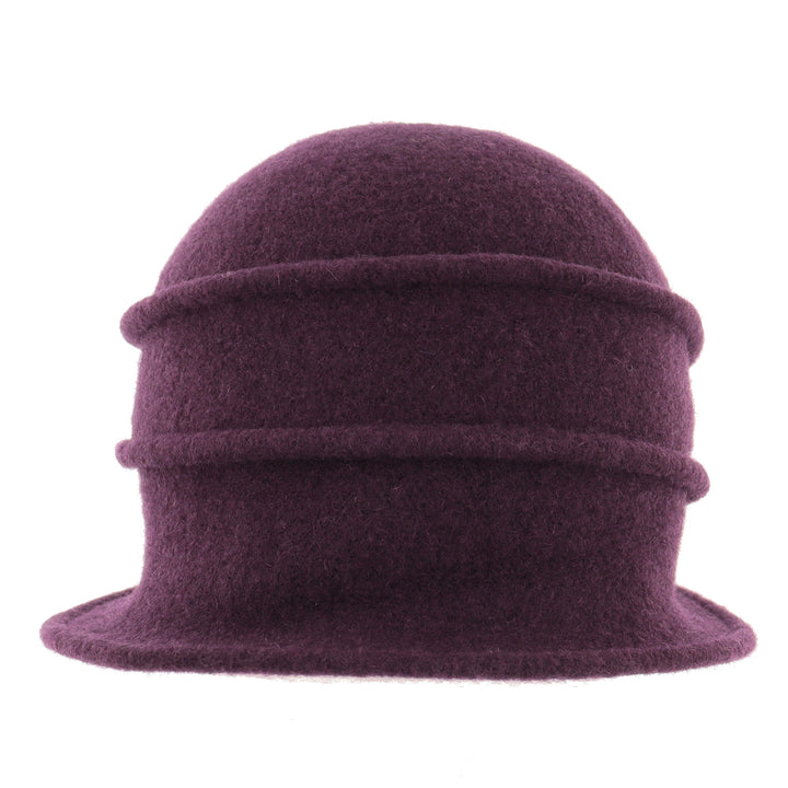 Women's Plum Button Ribbed Wool Pull On Cloche