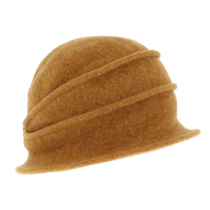 Women's Mustard Button Ribbed Wool Pull On Cloche