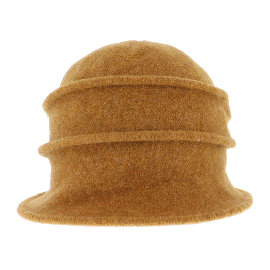 Women's Mustard Button Ribbed Wool Pull On Cloche