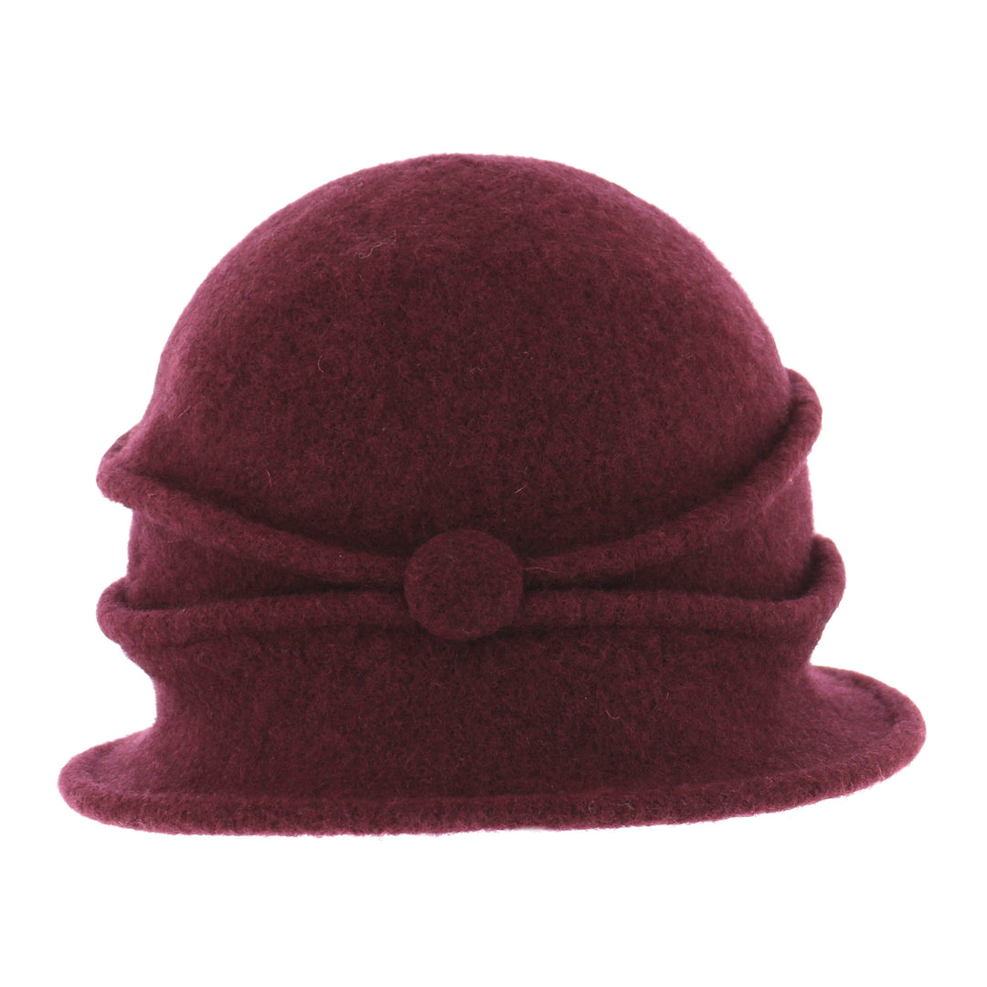 Women's Merlot Button Ribbed Wool Pull On Cloche