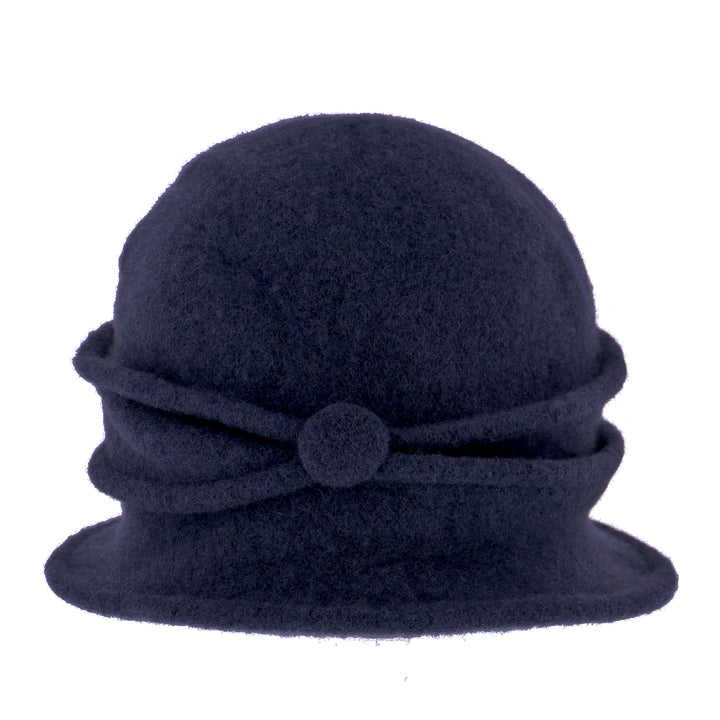 Women's Navy Button Ribbed Wool Pull On Cloche