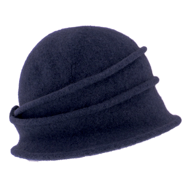 Women's Navy Button Ribbed Wool Pull On Cloche
