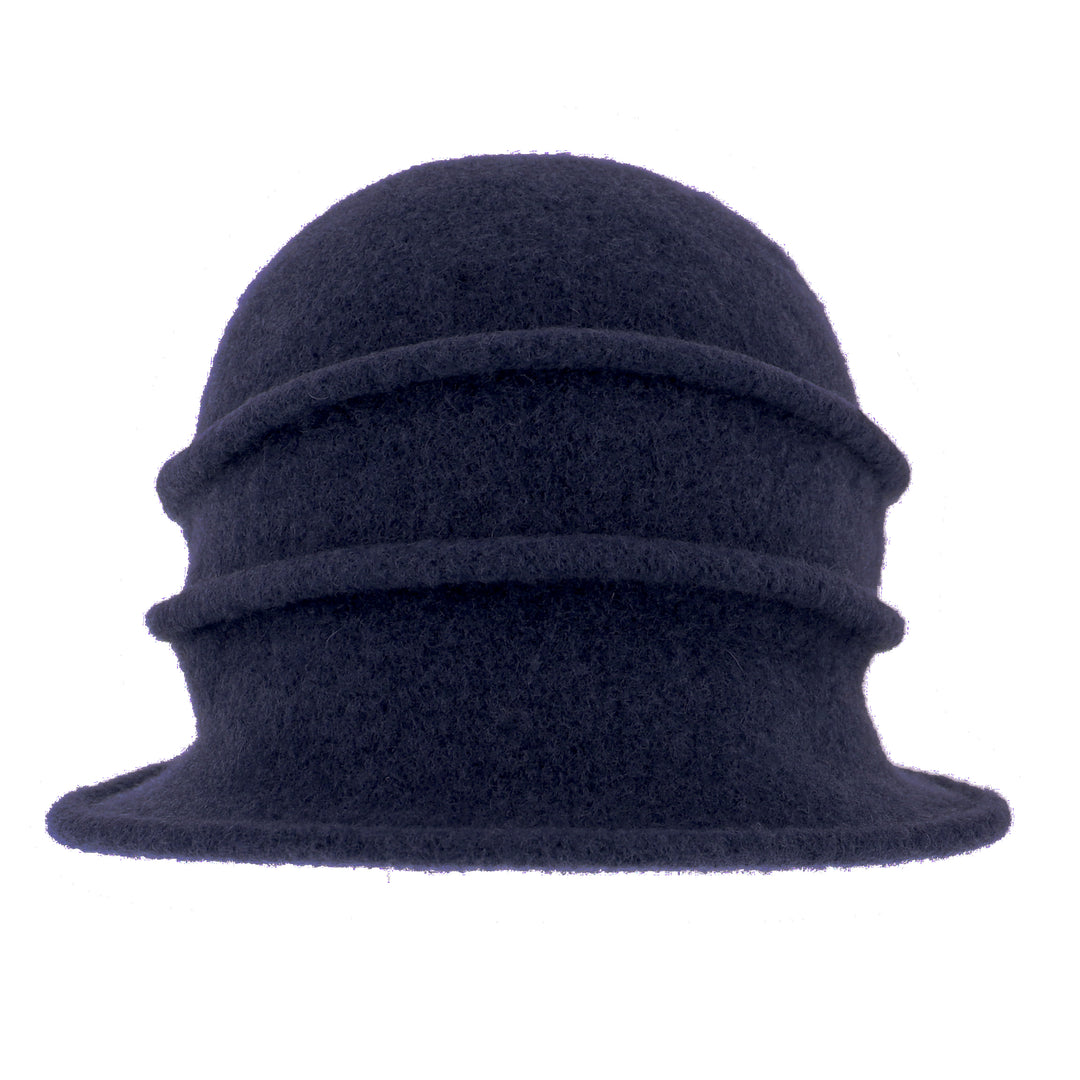 Women's Navy Button Ribbed Wool Pull On Cloche