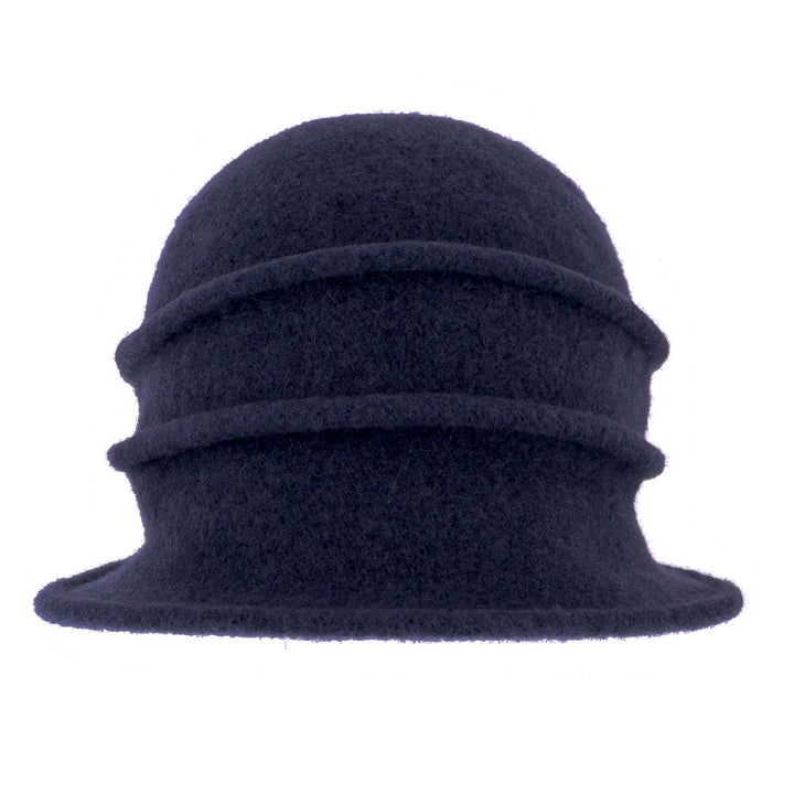Women's Navy Button Ribbed Wool Pull On Cloche