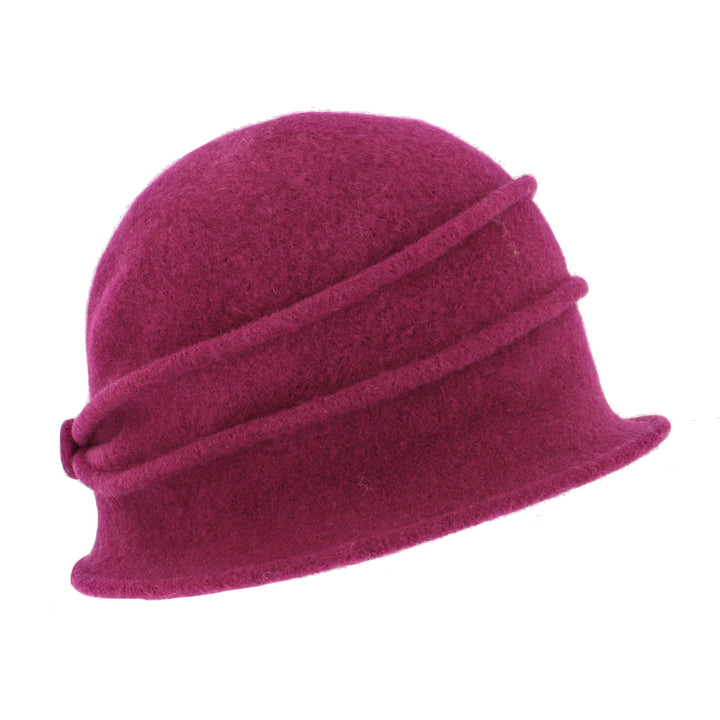 Women's Pink Button Ribbed Wool Pull On Cloche