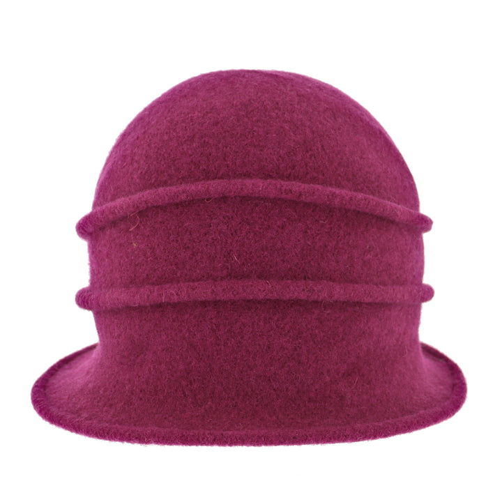 Women's Pink Button Ribbed Wool Pull On Cloche