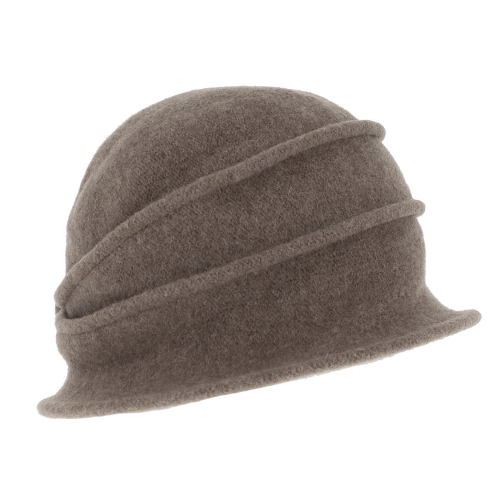 Women's Taupe Button Ribbed Wool Pull On Cloche