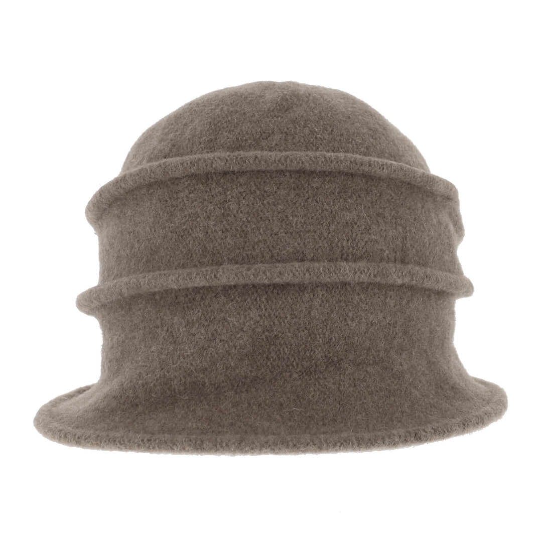 Women's Taupe Button Ribbed Wool Pull On Cloche