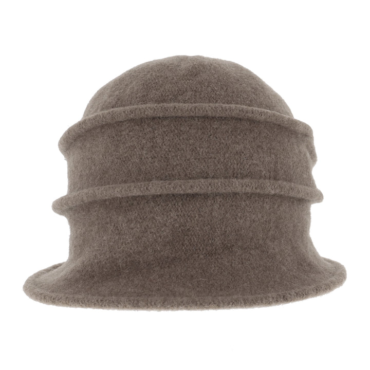Women's Taupe Button Ribbed Wool Pull On Cloche