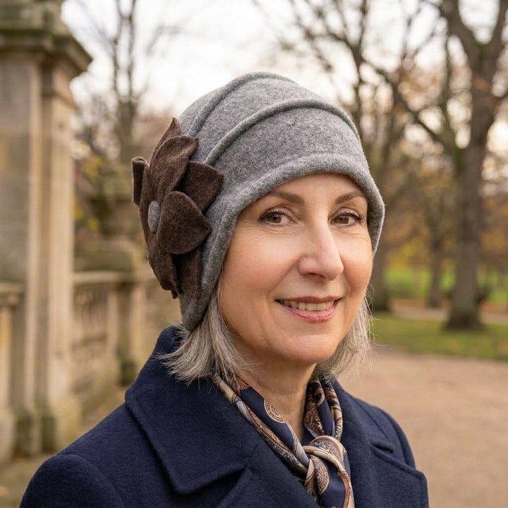 Berry Red Asymmetric Wool Flower Pull On Cloche Hat