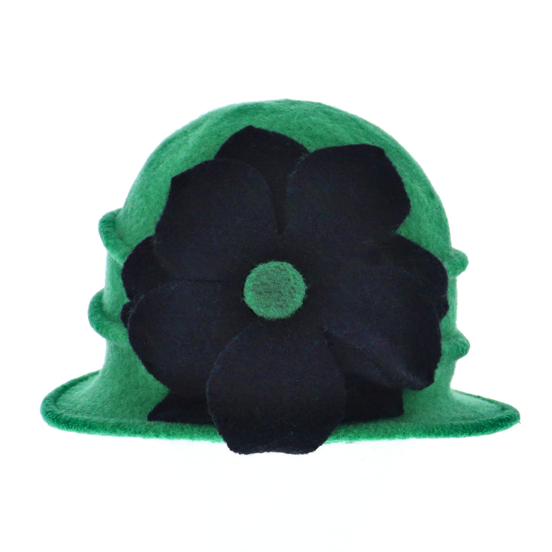 Apple Green Pure New Wool Flower Pull On Cloche Hat