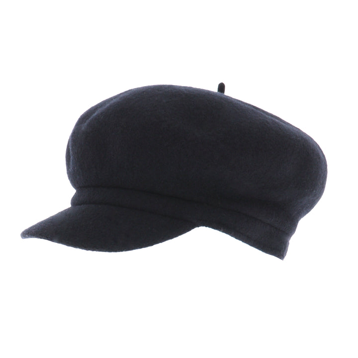 Oversized Wool Beret Peak Cap in Black