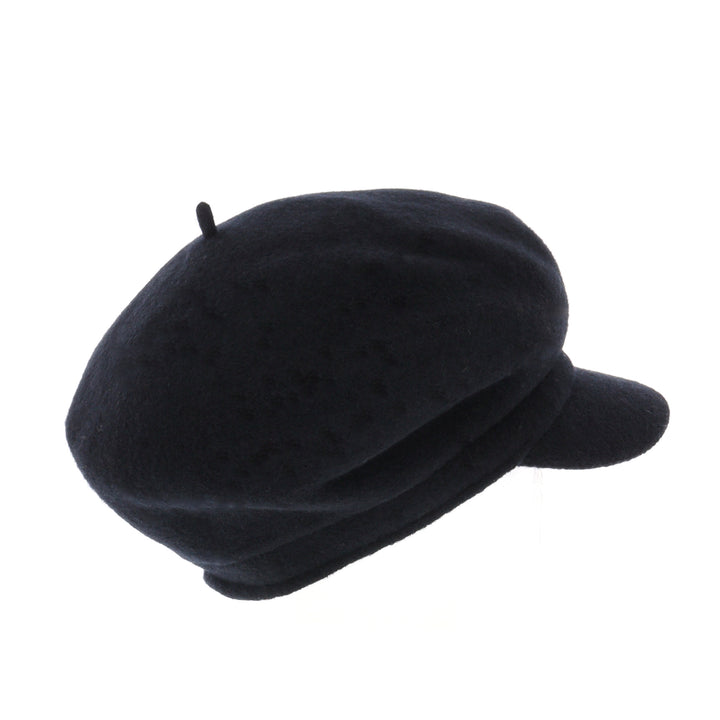 Oversized Wool Beret Peak Cap in Black
