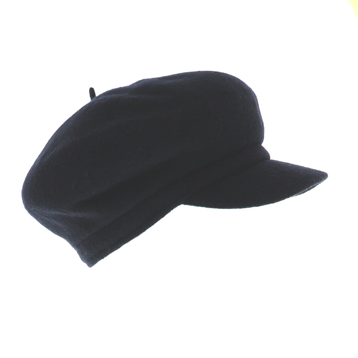 Oversized Wool Beret Peak Cap in Black