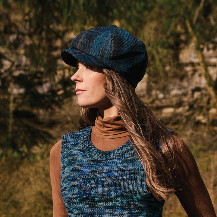 Failsworth Ladies Country Bakerboy Cap In Cyan Check