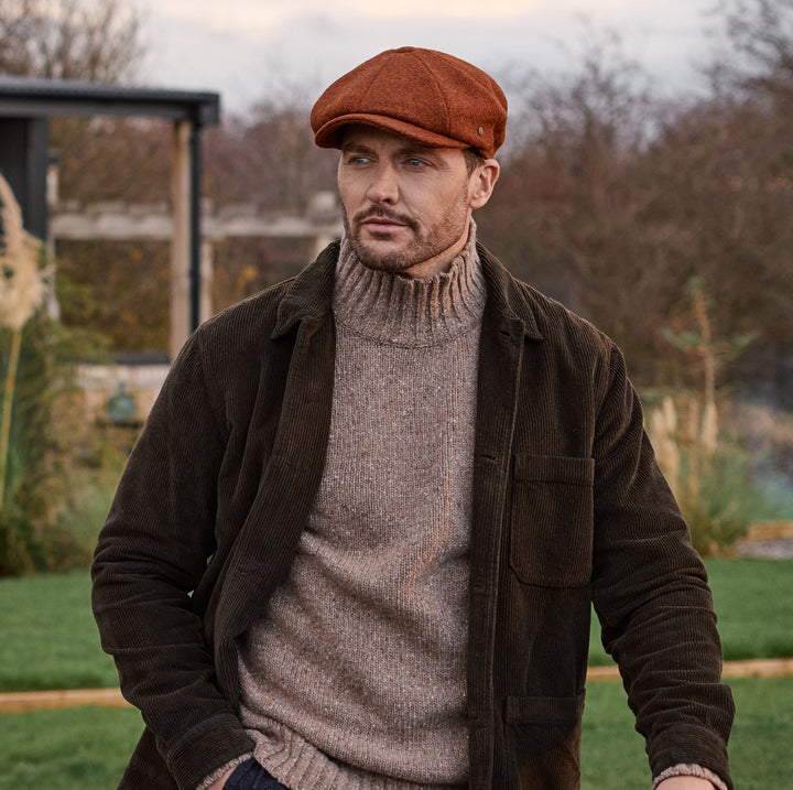 Carloway Harris Tweed Bakerboy Cap In Rust From Failsworth