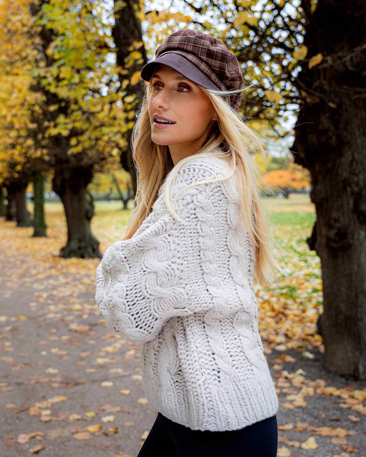 Loevenich Checkered Cap With Faux Suede Brim in Wine
