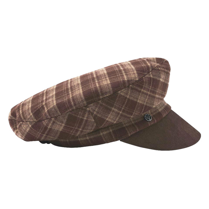 Loevenich Checkered Cap With Faux Suede Brim in Brown