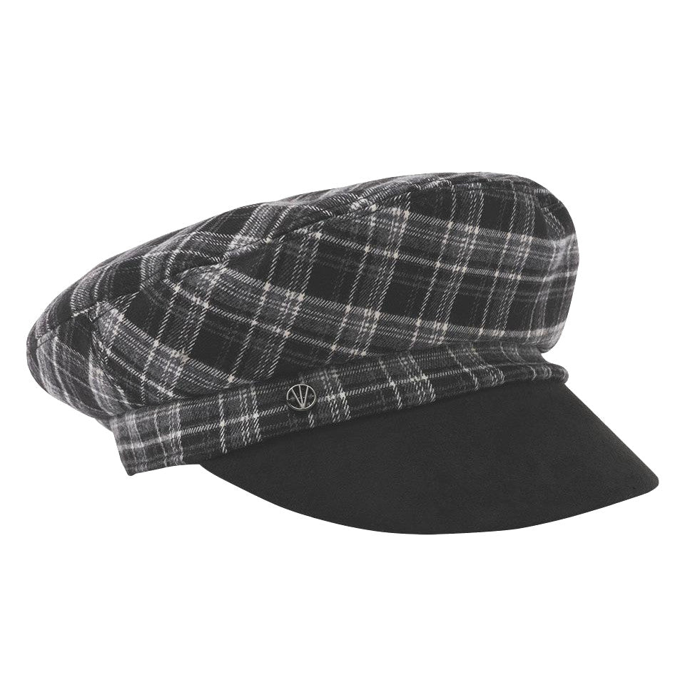 Loevenich Checkered Cap With Faux Suede Brim in Black