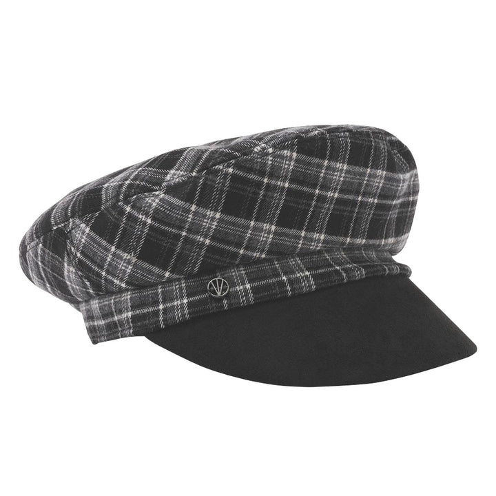 Loevenich Checkered Cap With Faux Suede Brim in Black