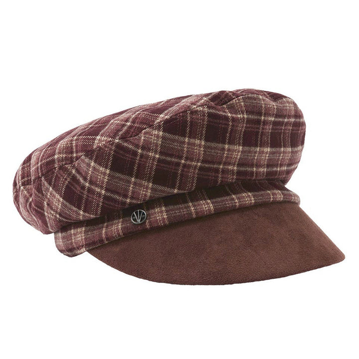 Loevenich Checkered Cap With Faux Suede Brim in Wine